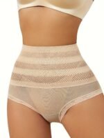 Striped Mesh High Waist Shaping Panties, Tummy Control Butt Lifting Panties, Women'S Underwear & Shapewear - Image 5