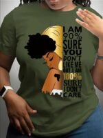 Women'S Purple "I Don'T Care" Empowerment Print T-Shirt - 100% Positive Affirmation Short Sleeve Top With Golden Accents, Round Neck Casual Summer Shirt, Machine Washable & Semi-Sheer For Layering, Everyday Fashion, Fashion Statement Tee, Medium Elasticity Fabric, Spring Outfit, Trendy Design, Breathable Material, Printed Tee, Fashion Lovers - Image 4