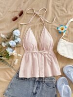 Solid Color Floral Texture Cute Top - Image 4