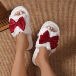 Women'S Autumn And Winter Warm Slippers With A Bow Design, Stylish Indoor Slippers For The Living Room. - Image 3