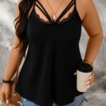 Plus Size Lace Trim Cami Top, Elegant Cut Out Sleeveless Top For Summer, Women'S Plus Size?Clothing