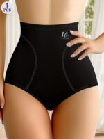 High-Waisted Tummy Control Seamless Women'S Panties, Triangle Cut, Comfortable Fit, Shaping And Lifting, Summer Thin Style, Black Color. - Image 6