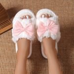 Women'S Autumn And Winter Warm Slippers With A Bow Design, Stylish Indoor Slippers For The Living Room. - Image 8
