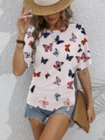 Women'S Stylish Loose-Fitting Ruffle Sleeve T-Shirt - Green, Yellow, Black Options, Round Neck, Short Sleeve, Casual Summer Top With Denim Shorts, Casual Summer Top|Ruffle Detail Top|Comfortable Fit, Ladies T Shirts - Image 4