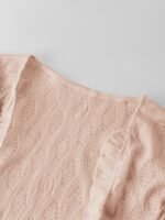 Solid Eyelet Contrast Lace Crop Cardigan, Elegant Puff Short Sleeve Open Front Top, Women'S Clothing - Image 8