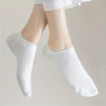 1/5 Pairs No Show Solid Socks, Simple & Breathable Unisex Boat Socks, Women'S Stockings & Hosiery - Image 5