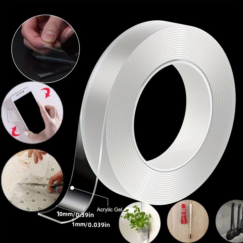 product-fancy-cf3a3f7e-b72c-4d93-949d-b8eae53d4076.jpg 1 Roll Transparent Double Sided Nano Tape, Waterproof Wall Stickers, Reusable Heat Resistant, Bathroom Home Decoration Tapes Nano Double Sided Tape, Heavy Duty Transparent Adhesive Strips, Strong Sticky Multipurpose Reusable Waterproof Mounting Tape - Image 1