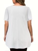 Elegant Crew Neck Ruched Bust Slight Stretch Knit Fabric Pullovers Polyester Casual Tops For Women, Plus Siz - Image 8