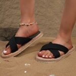 Women'S Black Flat Sandals - Slip-On Strappy Back, Lightweight Summer Flip Flops With Eva Sole, Non-Slip Beach Slippers For Vacation, Casual Footwear | Strappy Sandals | Lightweight Footwear - Image 2