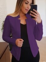 Women'S Lightweight Long Sleeve Casual Blazer - Solid Color Notch Lapel Jacket For Spring & Fall, Versatile Office & Casual Attire, Spring Outerwear, Sophisticated Style, Notch Lapel Design - Image 6