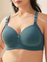 Women'S Plus Size Comfortable Striped Wireless Bra - Maternity Friendly, Medium Support, Knit Polyester Fabric, Regular Fit, All-Season Wear, Everyday Comfort Wear | Elegant Striped Design | Medium Support Bra, Ladies Underwear - Image 5