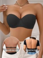 Solid Half Cup Underwire Strapless Bra, Elegant Comfy Push Up Bra, Women'S Lingerie & Underwear - Image 4