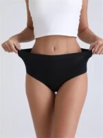 1/3/5Pcs Elegant Seamless High-Waist Women'S Underwear, Black Polyester Stretch Bikini Briefs, Comfortable High Support Ladies' Panties - Image 5
