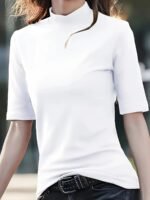 Women'S Casual T-Shirt - High Elasticity Solid Green Crew Neck Top, Machine Washable & Dry Cleanable, Regular Fit All-Season Versatile Shirt For Casual Attire, Ladies T Shirts, Elegant Style, Highelasticity Fabric - Image 4