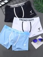 3Pcs Trendyboy Men'S Boxer Briefs - Soft & Breathable Polyester Blend, Comfort Fit With Elastic Waistband, Sleek Geometric Pattern Design For Home & Sports Wear - Image 2