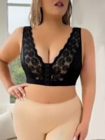 Women'S Plus Elegant Shapewear Top, Plus Size Floral Lace Front Front Closure Wide Strap Shapewear Bra - Image 3