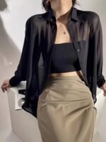 Chiffon Button Front Semi-Sheer Blouse, Sexy Short Sleeve Top For Spring & Summer, Women'S Clothing - Image 8