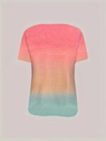 Women'S Casual Short Sleeve T-Shirt - Relaxed Fit Round Neck Geometric Print Summer Top, Gradient Pink To Mint Green, Machine Washable, Ladies T Shirts, Soft Texture Shirt - Image 2
