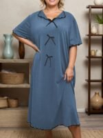Plus Size Women'S Gray Nightgown With Bow Tie - Image 10