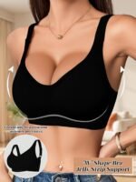 Women'S Full Coverage Wireless Bra, Polyamide 85% Elastane 15%, Knit Fabric, Solid Color, Removable Pads, Comfortable Everyday Basics - Image 3