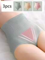 3Pcs Women'S High-Waist Briefs - Comfortable, Breathable Nylon-Elastane Blend, Tummy Control & Butt Lifting, Hexagonal Pattern Design, Non-See-Through - Available In Light Gray, White, Beige