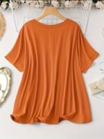 Plus Size Solid Simple V Neck T-Shirt, Casual Short Sleeve Top For Spring & Summer, Women'S Plus Size Clothing - Image 4