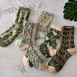 5 Pairs Floral Print Socks, Comfy & Breathable Mid Tube Socks, Women'S Stockings & Hosiery - Image 3