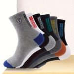 6 Pairs Of Men'S Socks, Mid-Calf Socks, Sweat Absorbing Socks, Sports Socks, Classic And Versatile, Patchwork Sports And Casual Socks - Image 2