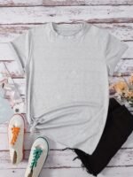 Women'S Casual Solid Color Crew Neck Short Sleeve T-Shirt - Soft Breathable Fabric, Machine Washable, Versatile Everyday Top For Spring & Summer, Ladies T Shirts, Simple Design Tee, Smooth Texture Shirt, Summer Outfit, Comfortable Tee, Basic Tee, Summer Clothing - Image 9