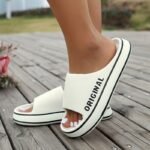 Women'S Breathable Eva Slippers - Fashionable Thick Sole, All-Season Indoor House Shoes With "Original" Lettering, White, Comfortable & Stylish For Home Or Beach Use, Indoor Slippers - Image 2