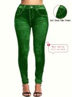 Plus Size - Women'S High-Waisted Stretch Denim Print Leggings - Purple & White Striped Design, Comfortable All-Season Casual Wear, Perfect For & Casual Attire, High Waisted Leggings - Image 6