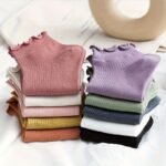 10 Pairs Women'S Lettuce Trim Ankle Socks, Comfortable Cute Versatile Polyester Blend (95% Polyester, 5% Elastane), Solid Color Knit Fabric, Machine Washable - 296 Gsm