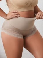 Women'S Plus Size High Waist Shapewear Panties - Soft, Comfortable Nylon Blend With Lace Detail, Breathable & Elastic Tummy Control, Elegant Solid Color Briefs - Image 8