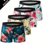 4Pcs Men'S Boxer Briefs - Breathable, Comfort Fit With Vibrant Tropical Floral & Leaf Print, Elastic Waistband, Lightweight & Stylish For Casual Attire, Comfortable Undergarment | Vibrant Print Boxers | Smooth Texture Fabric
