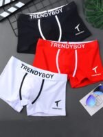 3Pcs Trendyboy Men'S Boxer Briefs - Soft & Breathable Polyester Blend, Comfort Fit With Elastic Waistband, Sleek Geometric Pattern Design For Home & Sports Wear