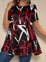 Elegant Random Print Short Sleeve T-Shirt For Women - Polyester, Crew Neck, Slight Stretch, All Seasons, Knit Fabric, 180 G/M? - Image 3