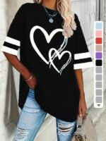 Women'S Plus Size Casual Short Sleeve T-Shirt With Elegant Heart Design - Soft, Comfortable Pullover For Spring/Summer/Fall, Plus Size Blouses - Image 3