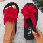1Pc Women'S Floral Flip-Flops Women'S Floral Embellished Flip-Flops, Solid Color, All-Season, Slip-On, Vacation Style, Fabric Upper, Eva Sole & Insole, Mid Heel, With Taizhou-Origin For North America & European Special - Image 4