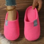 Cozy Plush Slip-On House Slippers For Women - Soft Sole, Warm Fuzzy Fabric, Comfortable Indoor Footwear In Multiple Colors With "" Patch - Image 4