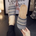 Women'S Japanese Style Breathable Slippers, Bohemian Striped Indoor Slides, Lightweight Non-Slip Soft Sole, Hand Wash Or Dry Clean, All-Season Fabric Upper And Liner, Eva Sole, Home Footwear - Image 11