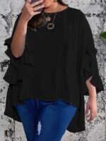 Plus Size Ruffle Sleeve Blouse, Casual Crew Neck Asymmetrical Hem Blouse For Spring, Women'S Plus Size?Clothing - Image 2