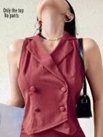 Women'S Summer Casual Solid Color Double-Breasted Vest Top, Comfortable And Elegant (Pants Not Included) - Image 8