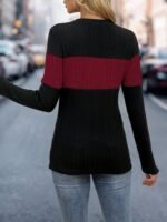 Women'S Elegant Color Block Crew Neck Top, 95% Polyester 5% Elastane Knit Fabric, Regular Length, Solid Pattern, Fall/Winter Fashion, 160G/M? Weight - Image 6