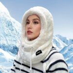 Women'S Plush Winter Mask Hat & Scarf - One-Piece Face Cover With Adjustable Drawstring, Elastic Face For Skiing, Cycling, Outdoor Sports - Lightweight Warm Beige/White Hooded Neck Warmer (Hand Wash Only) - Image 8