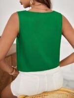Women'S Casual Summer Sleeveless Top - Solid Beige V-Neck, Ribbed Detail, Casual Summer Top|Vneck Top|Casual Style - Image 10