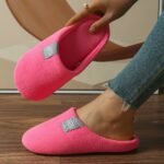 Cozy Plush Slip-On House Slippers For Women - Soft Sole, Warm Fuzzy Fabric, Comfortable Indoor Footwear In Multiple Colors With "" Patch - Image 3
