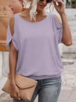Women'S Light Blue Casual Crew Neck Short Sleeve T-Shirt With Tie-Back Detail - Soft Polyester Summer Top For Casual Attire, Ladies T Shirts - Image 8