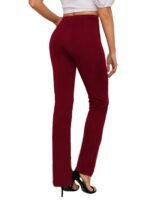 Women'S High-Waist Solid Color Maroon Pants - Slim Fit, Straight Leg, Polyester Blend, Machine Washable, All-Season Comfort, Versatile For Casual & Formal Outfits, Formal Attire, Sleek Appearance, Smooth Texture - Image 2