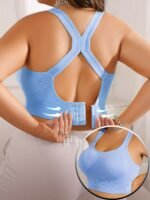 Plus Size Women'S S Bra With Removable Pads - Breathable Anti-Sagging Wire-Free Design For Yoga - 10 Colors Available, Accessory, Racerback Style, Adjustable Straps, Medium Elasticity, Top, Seamless Style, Durable Construction, Lifestyle - Image 4