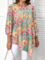 Plus Size Women'S Casual Elegant Floral Print Round Neck Blouse - Navy Blue & White Summer Top, Machine Washable Non-See-Through Fabric, Relaxed Fit For Casual Attire, Comfortable Daily Apparel | Nontransparent Material, Floral Print Blouse - Image 9